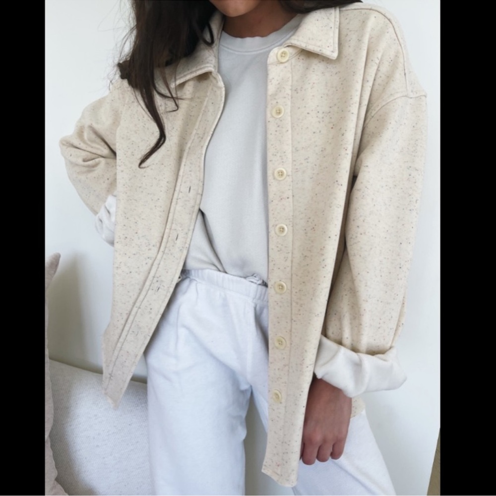 Something Navy neutral speckled shacket candy shirt jacket size Small